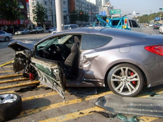  Genesis Coupe was crashed for the first time when his slammed into metal 